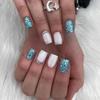 European/American Sparkle Blue Glitter Rhinestone White Square Nails - Fashionable and Wearable