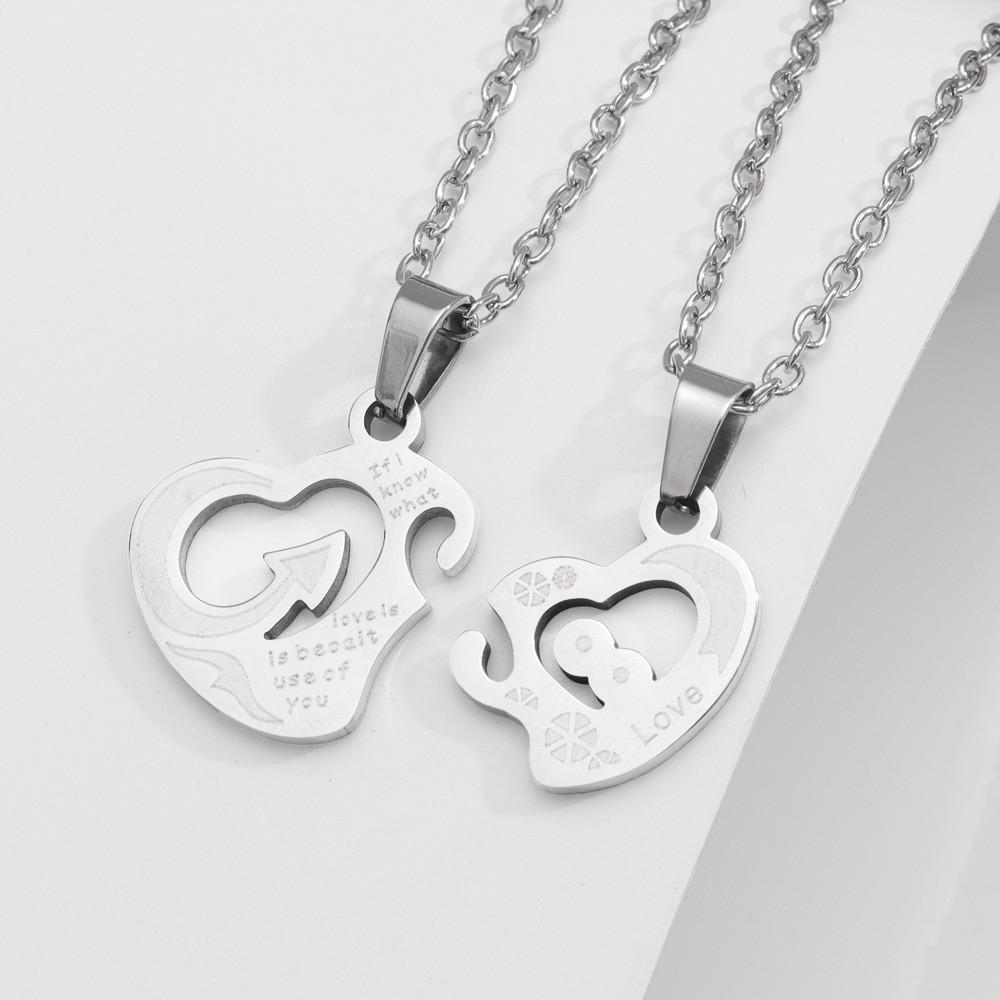 Stainless Steel Heart To Heart Lovers Necklace Christmas Gift Heart Pendant