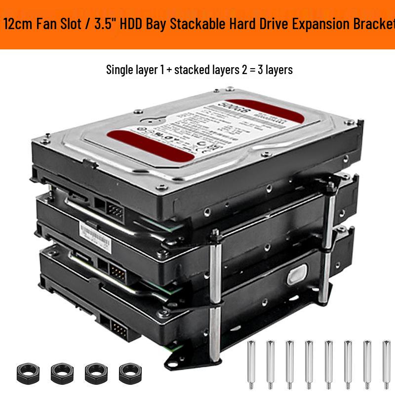 Stackable Desktop Hard Drive & Graphics Card Bracket for 2.5"/3.5" Bays with 12" Fan Support