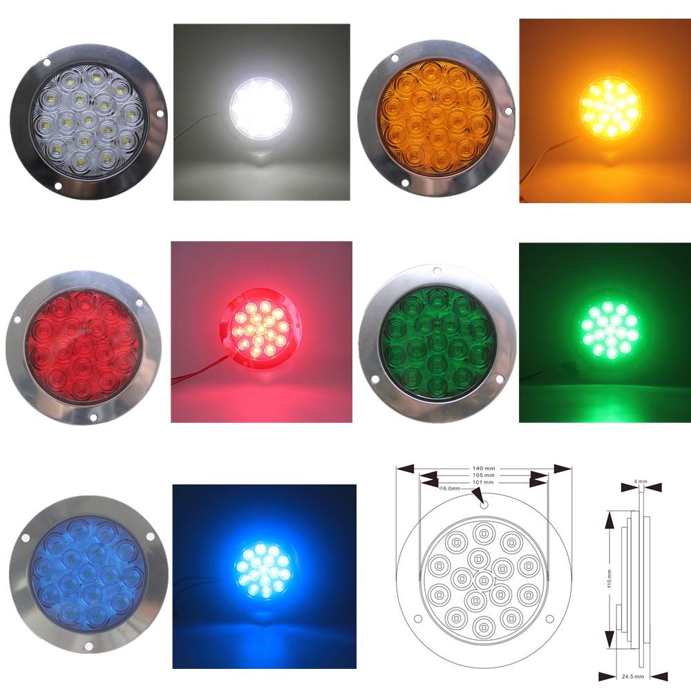 2PCS Round Rear Tail Lights Car LED Brake Stop Turn Signal Warning Lights 16LED Taillight Truck Trailer Lorry Blue Green 12V 24V