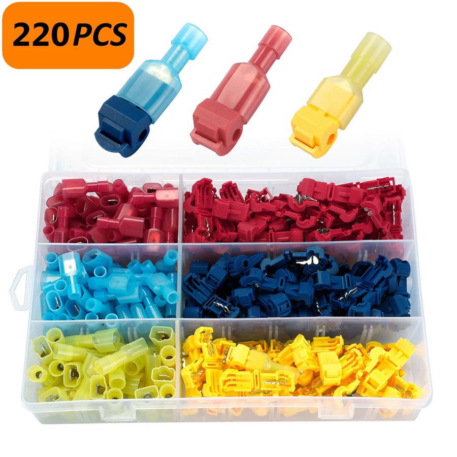 220x Motorcycle T Tap Wire Connector Clip Cable Latch Insulated Terminal 3xColor