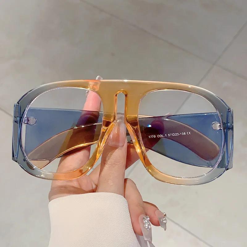 Vintage Oversize Clear Anti-Blue Light Glasses Frame Women New Fashiion Candy Color Pink Yellow Eyeglasses Ladies Elegant Shades