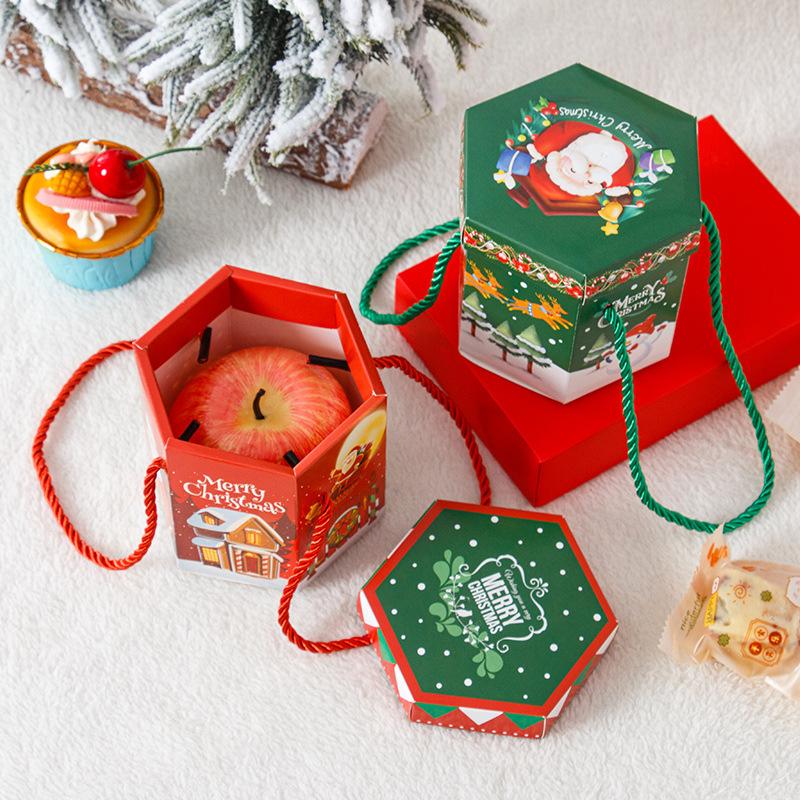 Christmas Hand-held Rope Apple Candy Packaging Box, Christmas Eve Peace Fruit Biscuit Creative Gift Baking Paper Box
