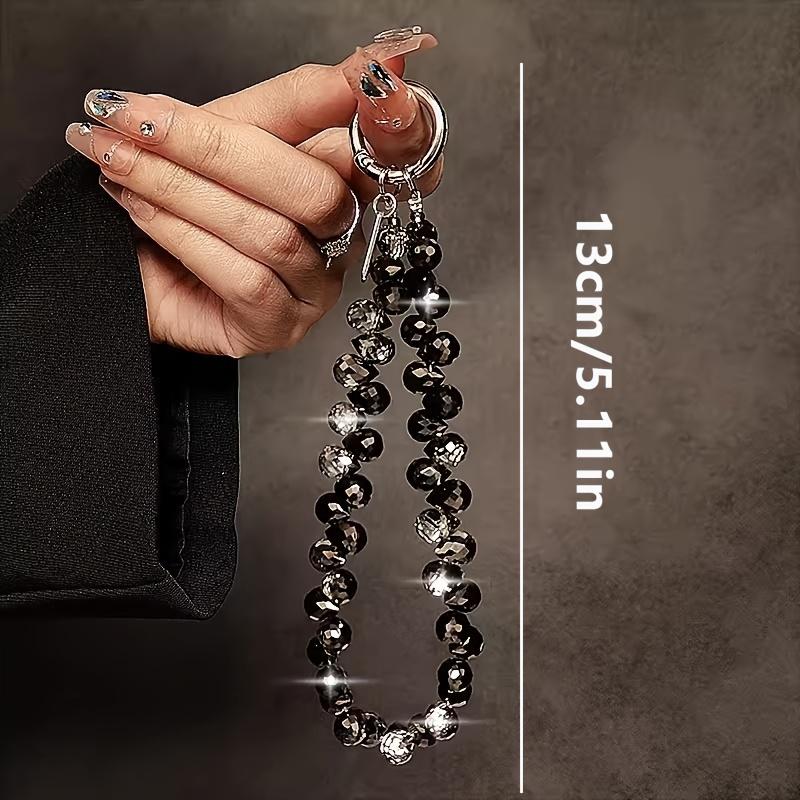 4pcs Luxury Crystal Phone Wrist Strap, Handmade Beaded Water Drop Charm, Metal Ring Anti-lost Chain, for Keychain & Bag Decor.