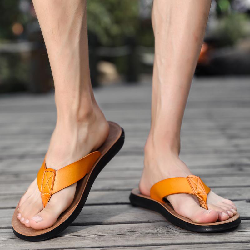 Fashion Size 38-47 New Italian Leather Flip-flops For Men Casual Cool Beach Summer Shoes Hotel Slippers Man Light Flats Luxe Men's Shoes