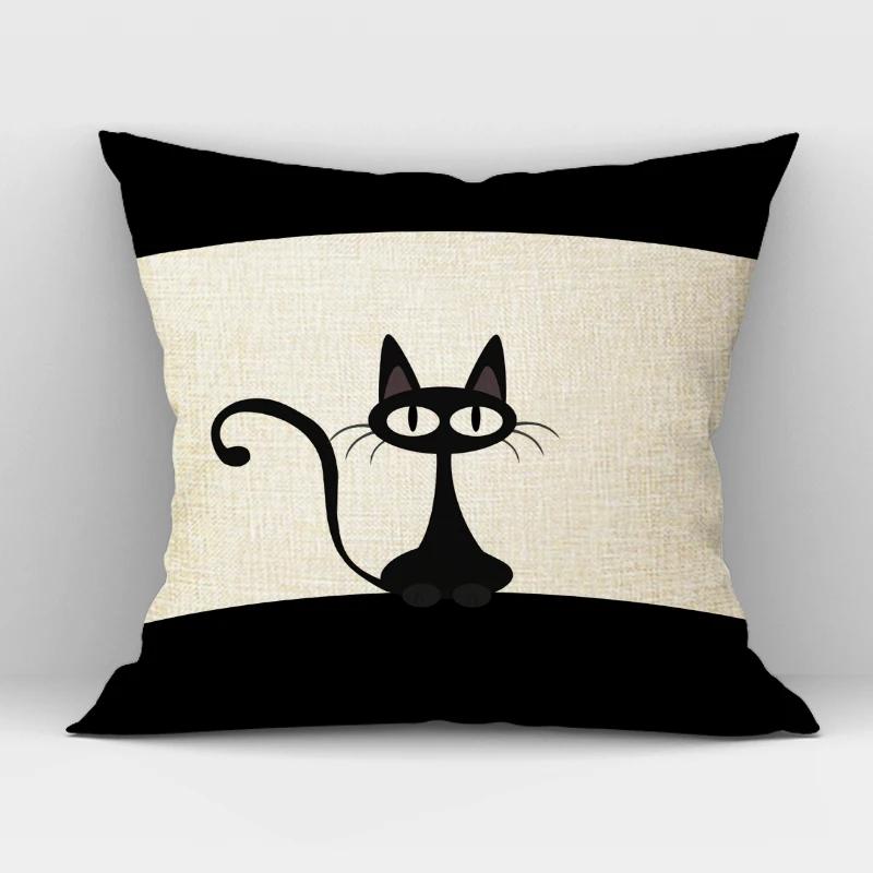Black White Hand Painting Cat Cushion Cover Nordic Decoration Design Pillow Cover for Home Sofa Decor Cute Throw Pillow Case