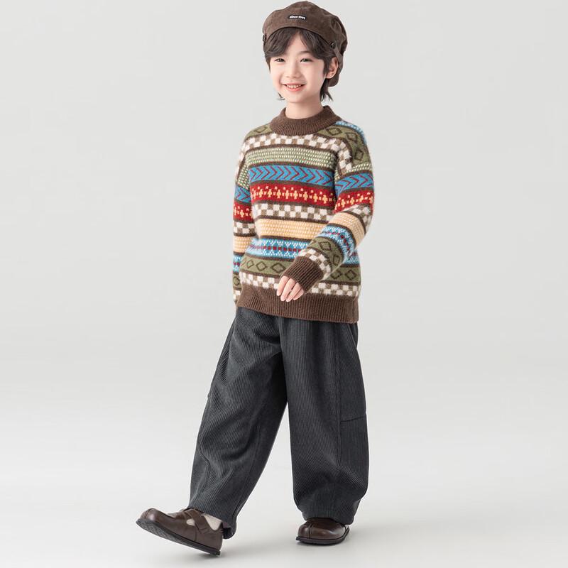 Boys' Fleece-Lined Corduroy Wide-Leg Casual Pants