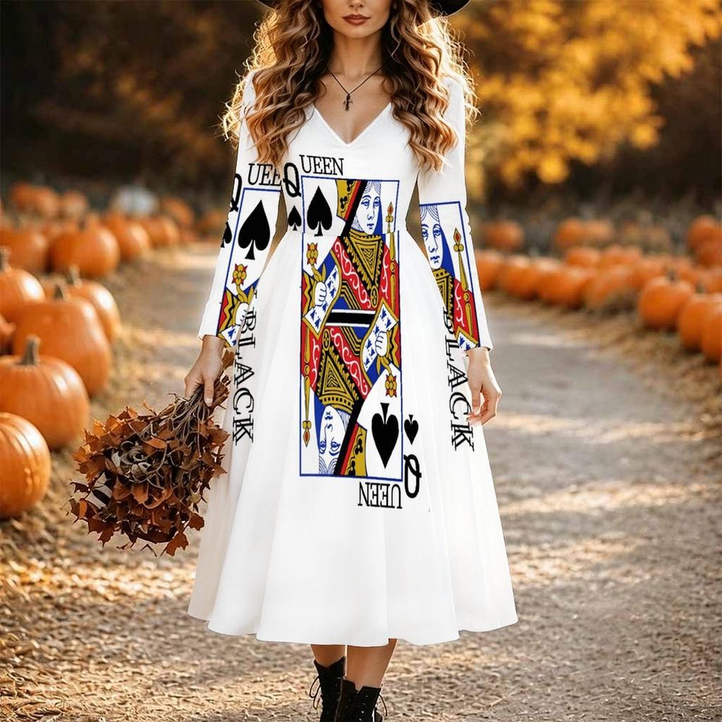 Halloween Women's Floral Print Midi Dress A Line Dress Vacation Casual Daily Regular Fit Long Sleeve V Neck Black Spring Fall