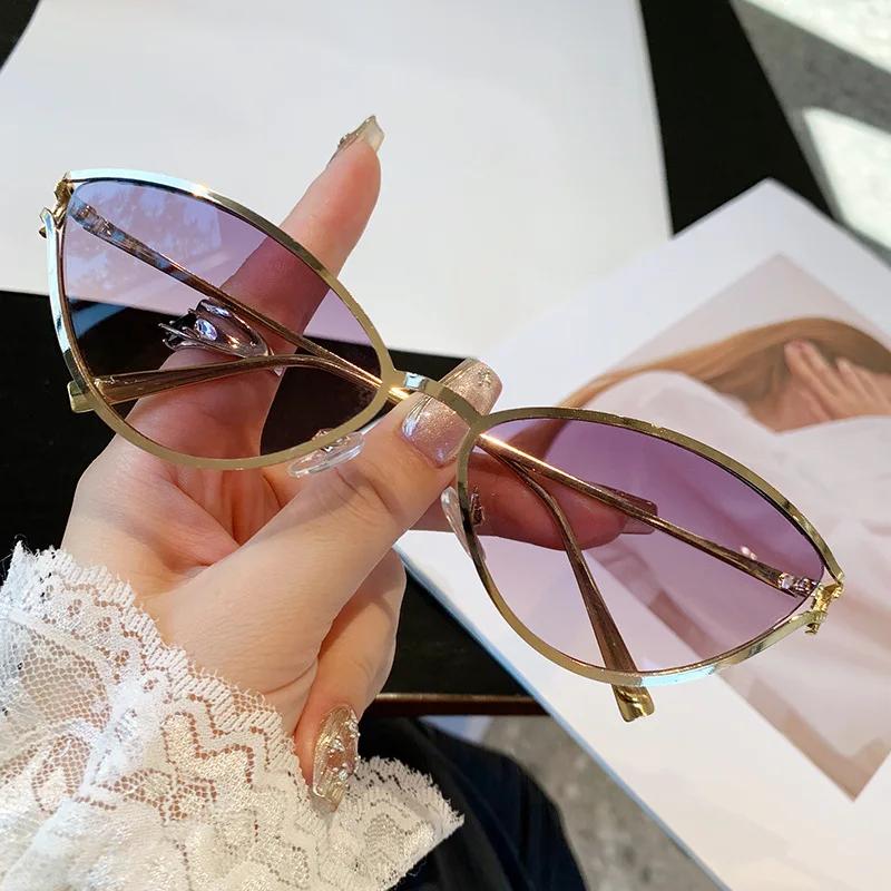 Women'S New Luxury Brand Metal Frame Sun Glasses Unisex Men'S Gradient Lens Shades Sunglasses Finished Outdoor