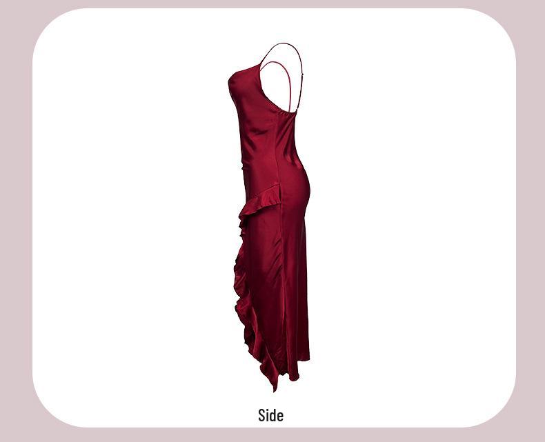 Chic Spaghetti Strap Ruffle Hem Slit Nightgown - Multi-color Loungewear