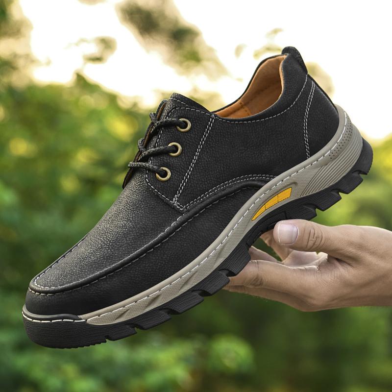 Fashion Outdoors Lace-up Shoes Man Non-Slip Casual Leather Shoes for Men Wear Resistant Walking Hiking Footwear Classic Comfy Climbing