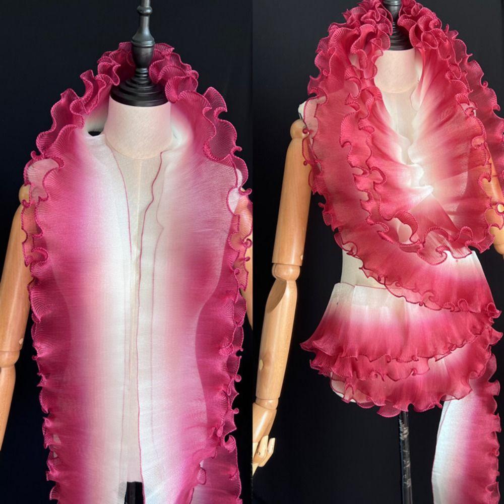2 Yard Flounce Wave Lace Fabric 12cm Wide Fashion Pleat Mesh Organza Gradient Color Ruffle Dress Accessories