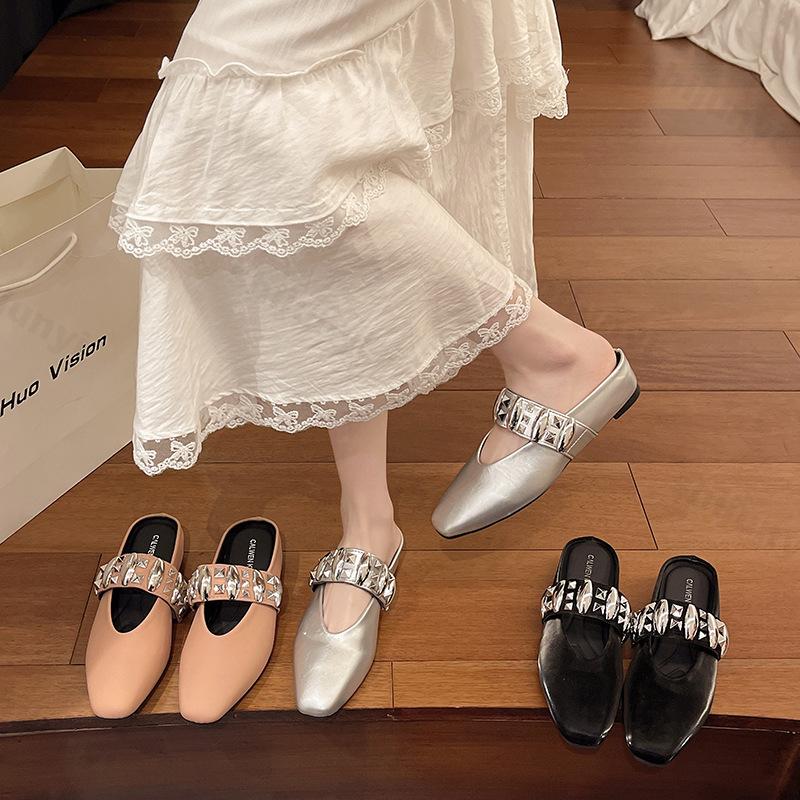 Women's Flats Slippers 2026 Spring Summer Square Toe Mary Janes Woman Casual Slippers Fashion Anti Slip Banquet Dress Shoes