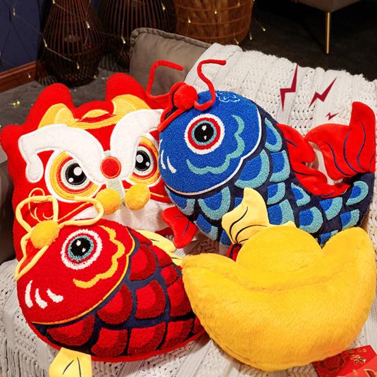 Chinese Dancing Lion Pillow Thick Soft Hand Cushion Warmer Chinese New Year