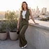 Women's Fashion Suit Vest and Wide Leg Pants Set Sleeveless Blazer Style Vest with High Waist Wide Leg Trousers Casual Two Piece Outfit