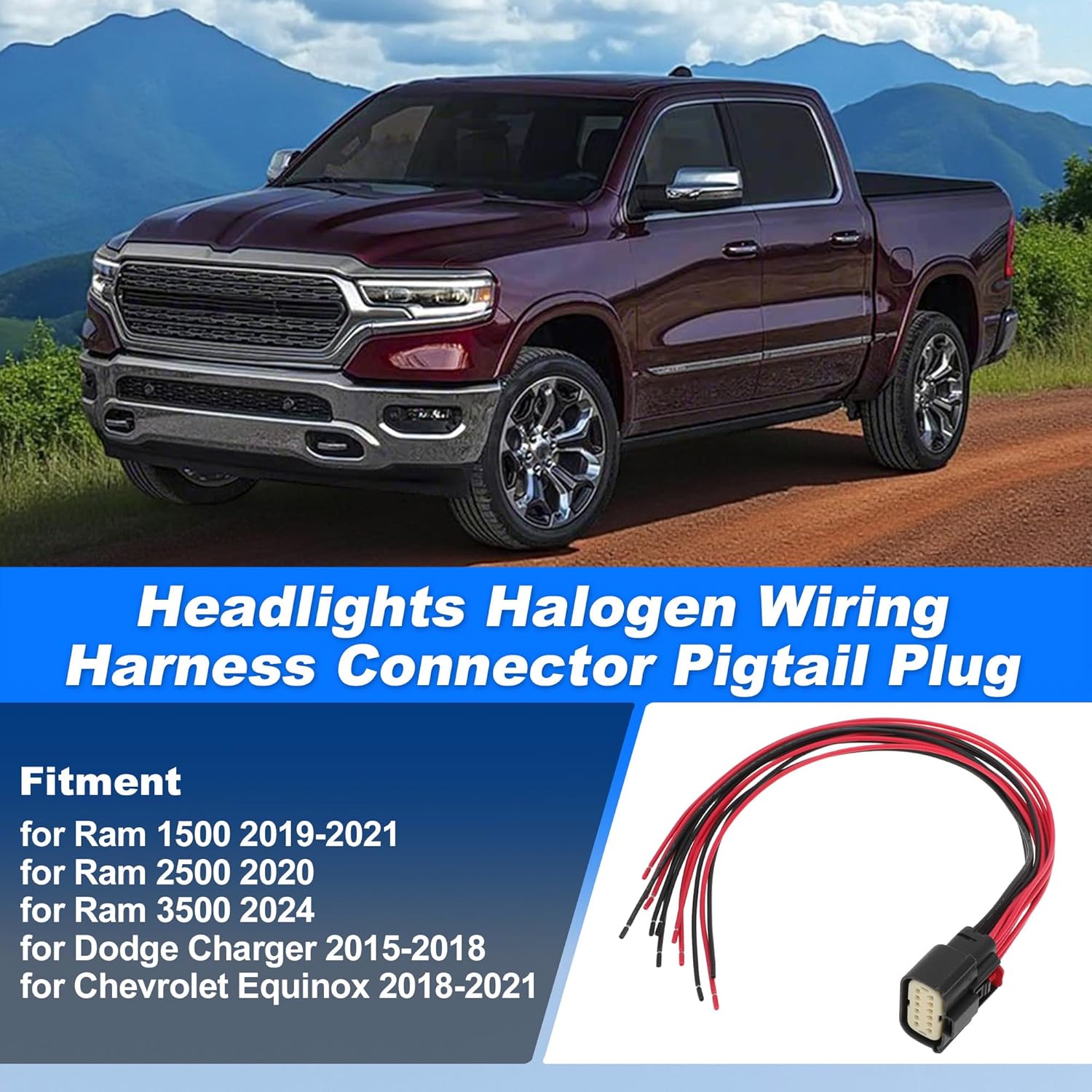 No.GM2502469 Headlights Halogen Wiring Harness Connector Pigtail Plug for Ram 1500 2019-2021 Headlight Lamp Wiring Harness for Chevrolet Equinox