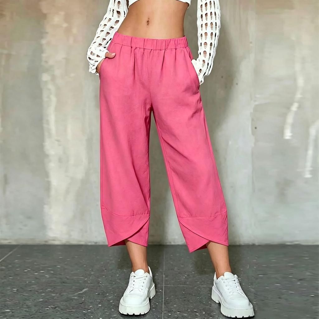 Women's Loose Fit Pants with Elastic Waistband and Hem for Casual Everyday Wear
