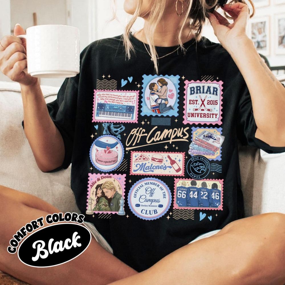 Off Campus Briar Garrett & Hannah Romantic Graphics Unisex Shirt Men's Women's 100%Cotton O-neck Retro Ice Hockey Jersey Tshirt