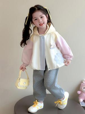 2025 Girls' Hooded Fashion Outerwear: Trendy Macaron Coat for Spring & Autumn