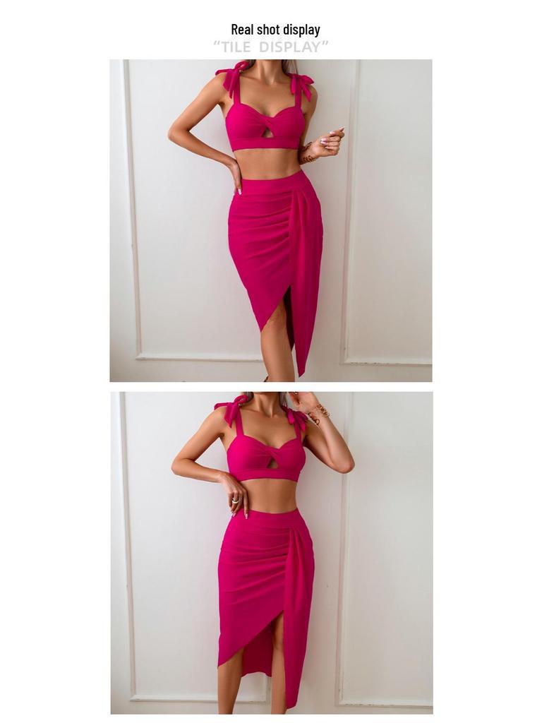 2024 European & American Style Women's Nylon Three-Piece Swimsuit Bikini Set