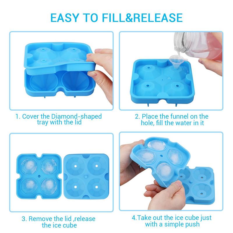 4 Fack Silikon Isform Diamant Iskubsbricka Whiskey Iskubsmaskin Form Choklad Isbollsformar Kökstillbehör
