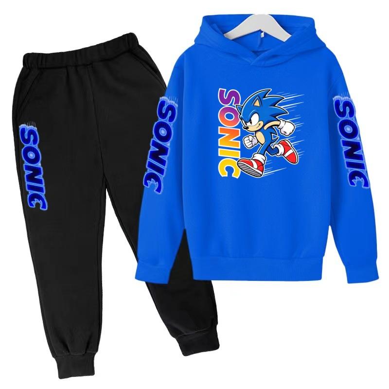 Children's Fall Winter Hooded Sweatshirts Men's Women's Styles Ages3-12cartoon Anime Cat Clothing Long-sleeved Shirt+pants Set