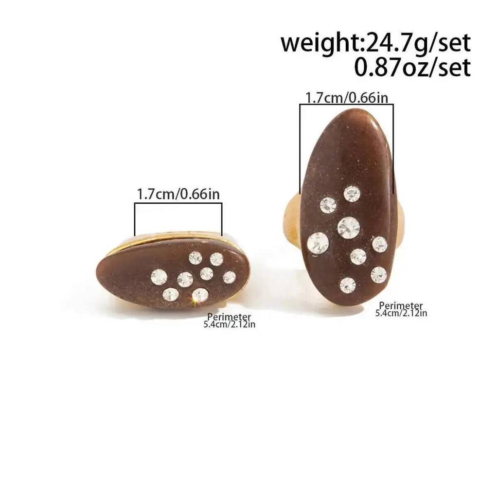 SHIXIN 2Pcs/Set Vintage Brown Resin Open Ring Simple Punk Inlay Rhinestone Daily Fashion Elegant Couple Jewelry Accessories Gift
