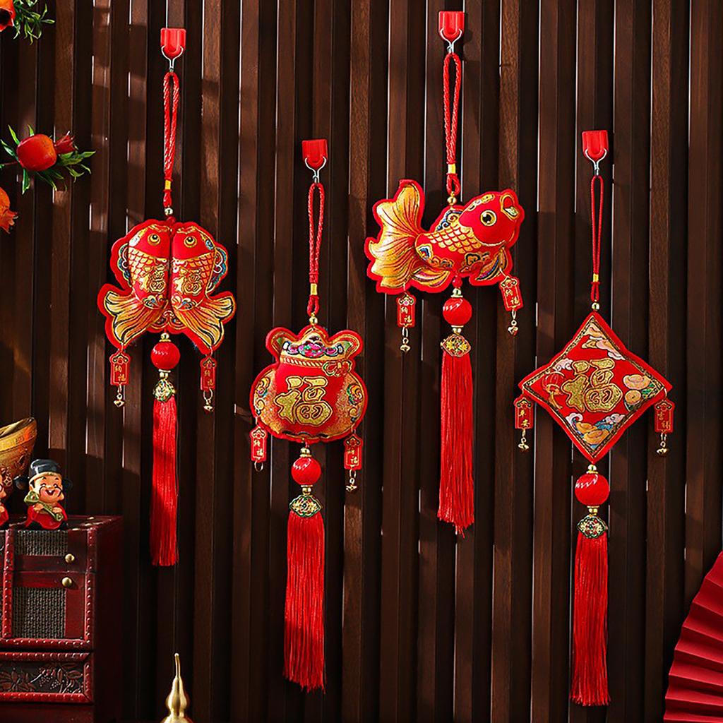 Chinese New Year Hanging Decoration with Bell Spring Festival Pendant for Entry Door Lucky Bag