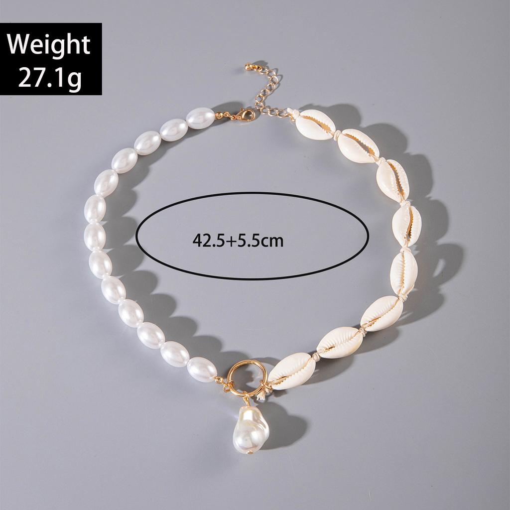 Baroque Imitation Pearl Shell Pendant Necklace for Women  Trend Summer Beach Party Vacation Jewelry Gifts