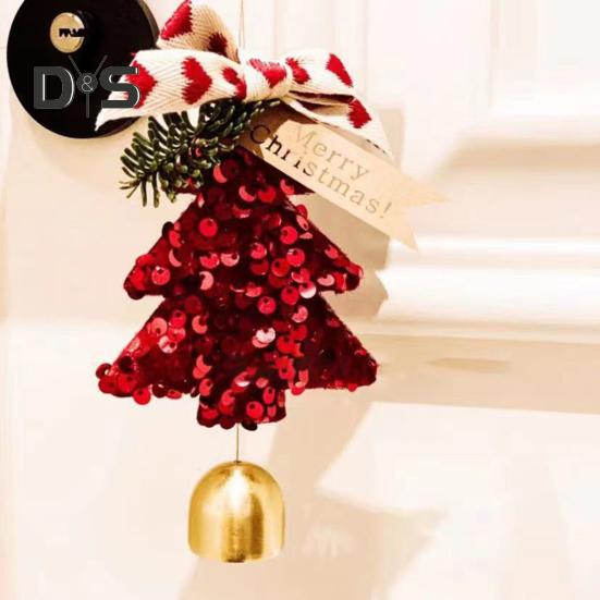 Christmas Bell Decoration Xmas Tree Bow Bell Pine Hanging Ornaments Jingle Bell Pendant for Christmas Tree Wreath Window Car Decor