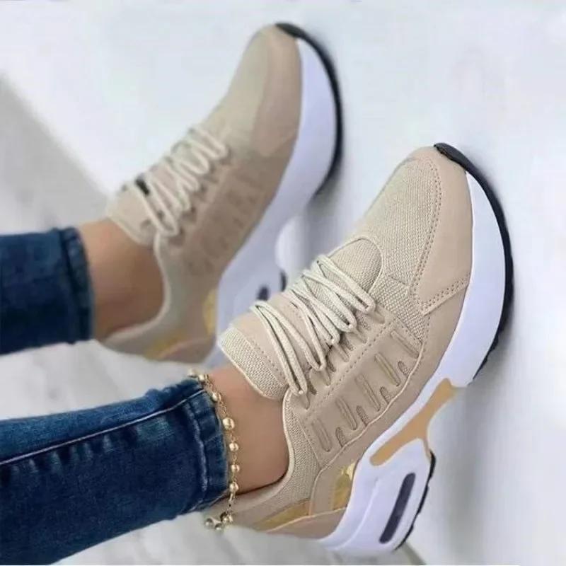 Fashion Sneakers 2025 New Fashion Wedge Platform Plus Size Casual Sports Shoes Women Lace-up Mesh Breathable Women's Vulcanized Shoes