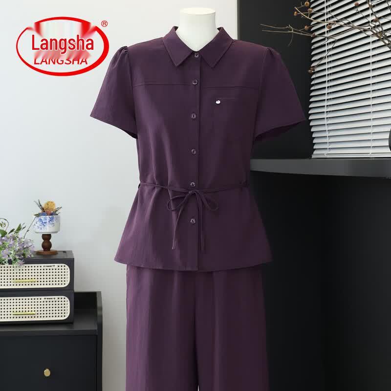 Langsha Women s Plus Size Summer Short Sleeve Two-Piece Set XL