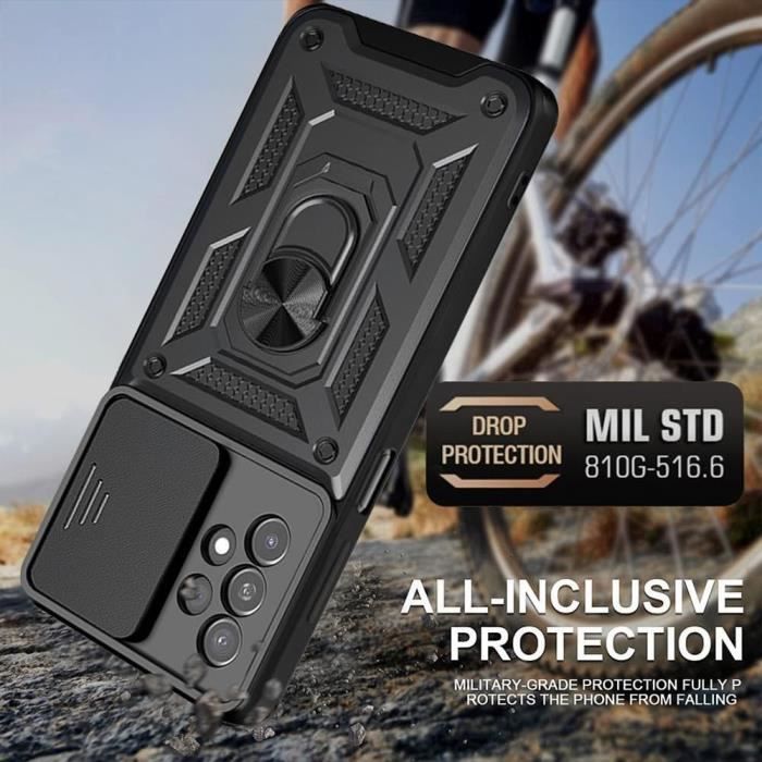 Coque et Verres Trempés - Samsung - Galaxy A23 5G - Noir - Antichoc - Caméra Coulissante