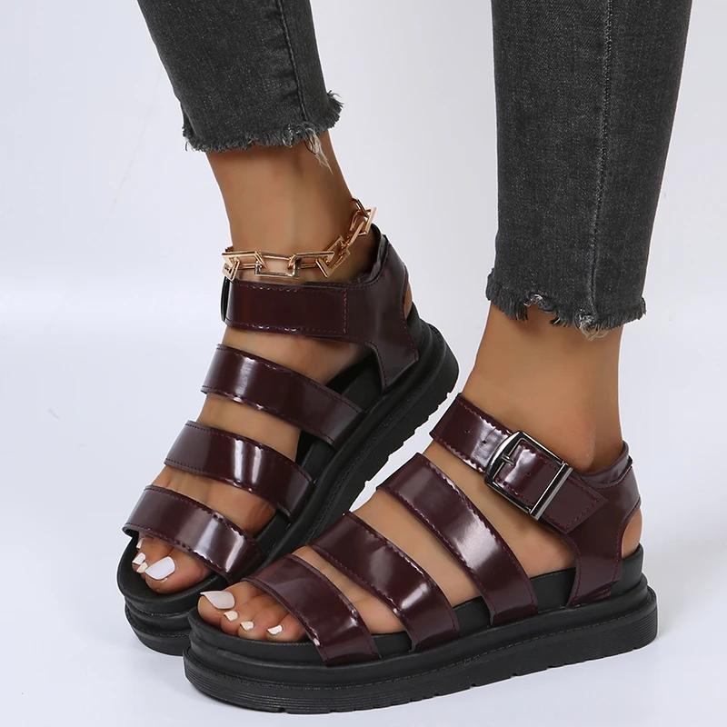Fashion Hot Fashion Casual Flatform Wedges Roman Sandals Women Summer Open Toe Shoe PU Leather Sandalias Mujer Sapato Feminino