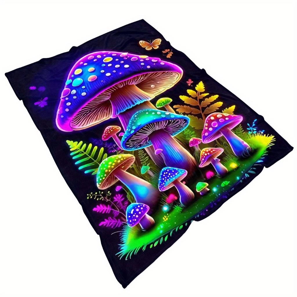1pc Colorful Mushroom Blanket Skin-Friendly Soft Blanket Flannel blanket  New for Birthday Gift Home Sofa Chair Decoration