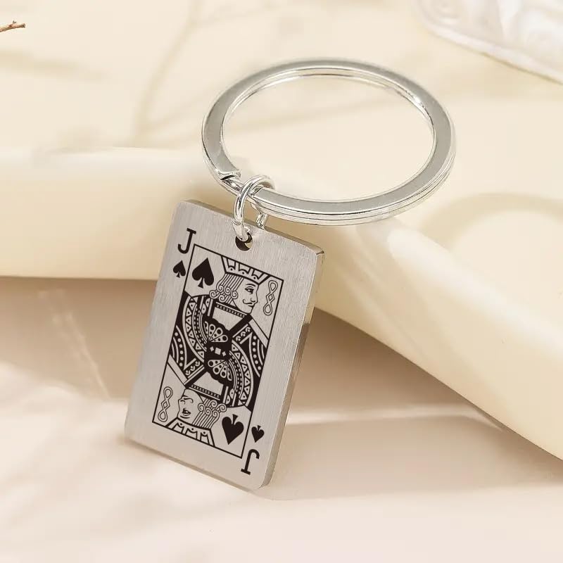 [ALOHAMONI] Metal Playing Cards Vintage American Keychain Key Ring Spade