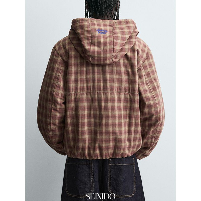 Cabinet 549! New Autumn and Winter Men's Cotton Loose Hooded Jacket 8281460 609 Plaid Quilted Jacket for Men