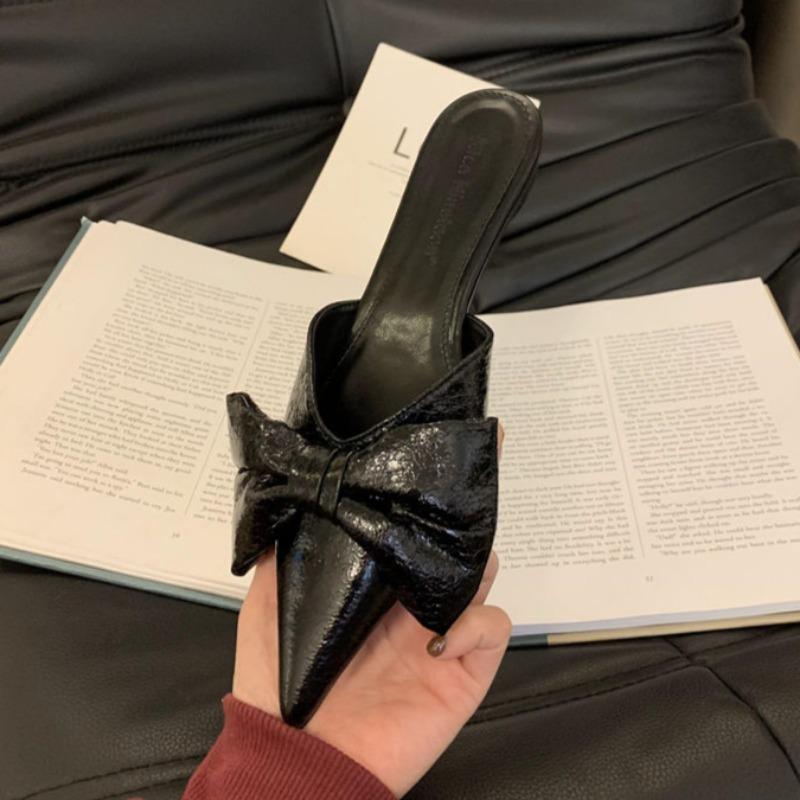 Fashion Spring New Flat Sandals for Women Fashion Pointed Head Shallow Mouth Butterfly Knot Soft Sole Anti-slip Wear-resistant Slippers