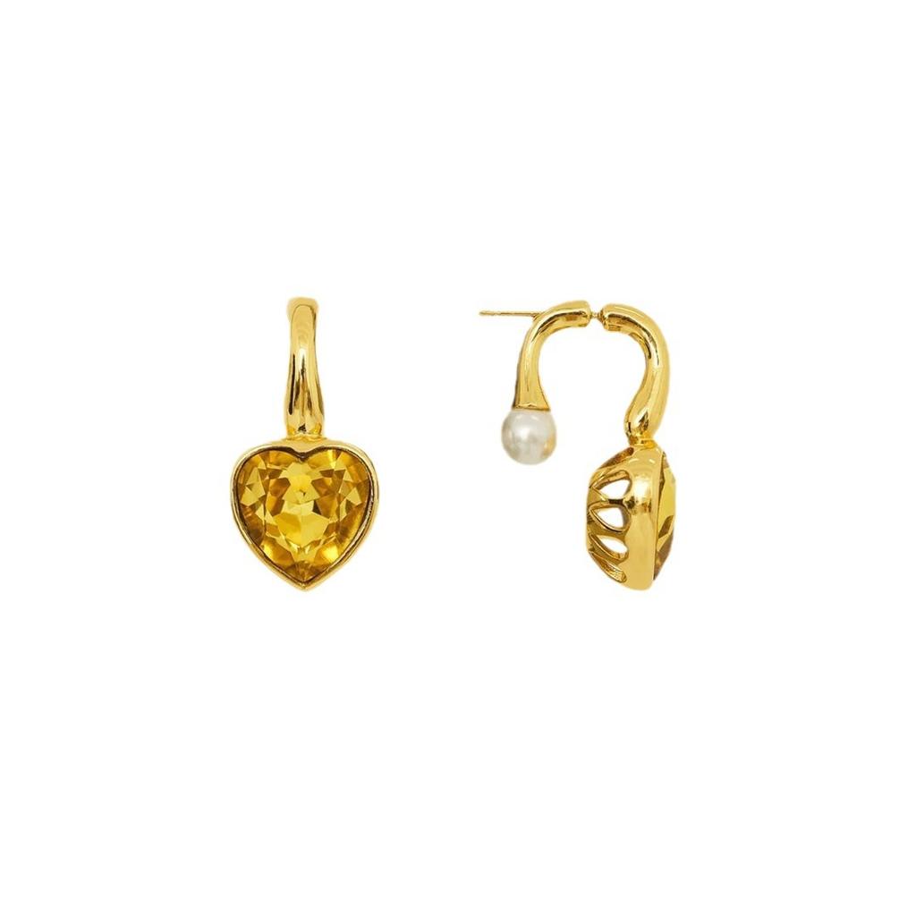 Retro Fashionable Inlaid Removable Yellow Diamond Love Stud Earrings Pearl Earrings Fashionable Simple Temperament Earrings Women