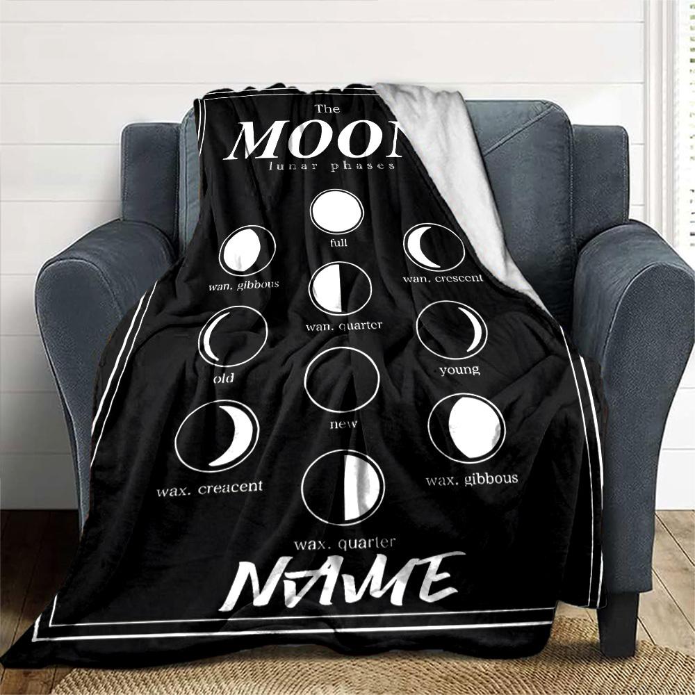 Lunar Phases Of The Moon Throw Customizable Blanket Customize Text Durable Comfort For Sofa Couch Office Bed Picnics For All Occasions Versatile