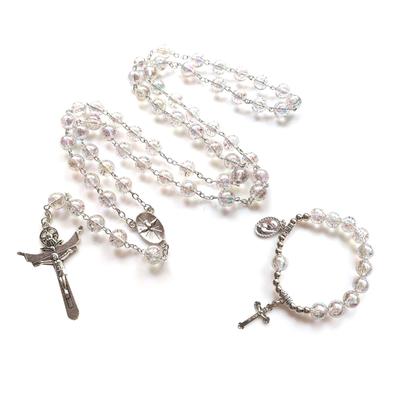 Catholic Rosary Prayer Necklace Pendants Bracelets Acrylic Beads Chain Religious Jewelry for Women Girls
