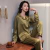 Women’s Ice Silk Pajama Set Long Sleeve Top and Pants Spring Summer Autumn Herringbone Pattern Elegant Loungewear