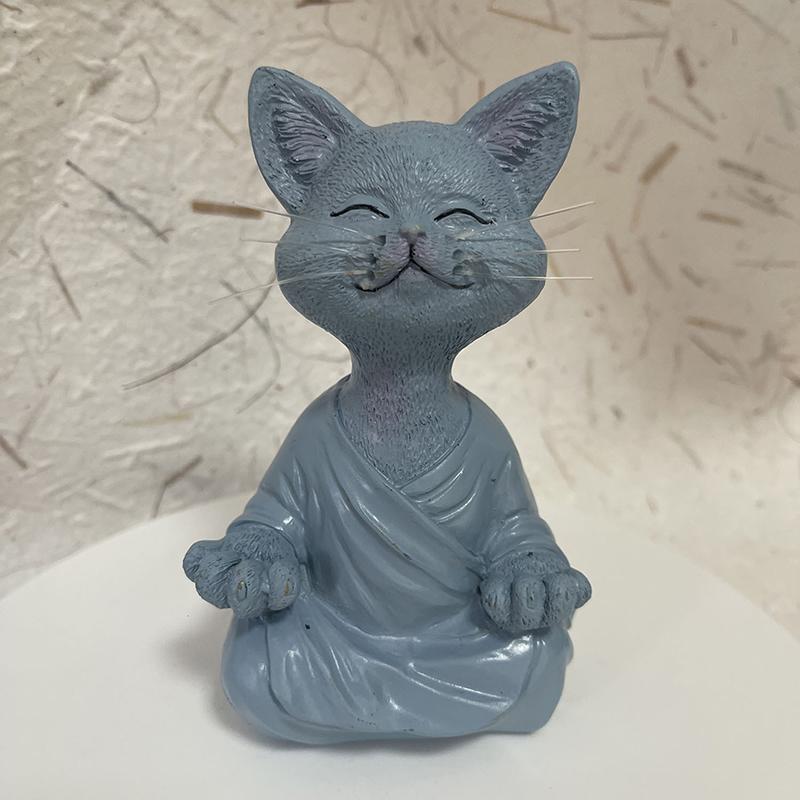 Meditation Cat Sculpture Home Decorations Resin Black Yoga Sitting Zen Cat Black Buddha Ornament Outdoor Garden Figurines