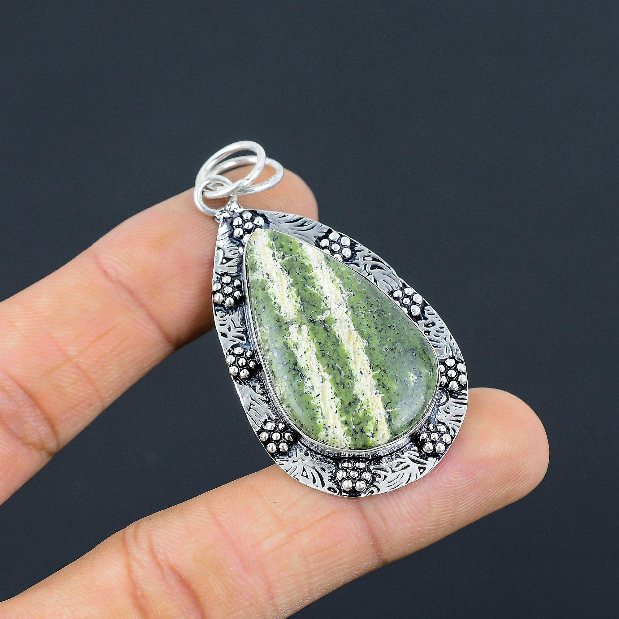 

Sterling Silver Heart Chakra Pear Green Swiss Opal Stone Wedding Pendant Jewelry