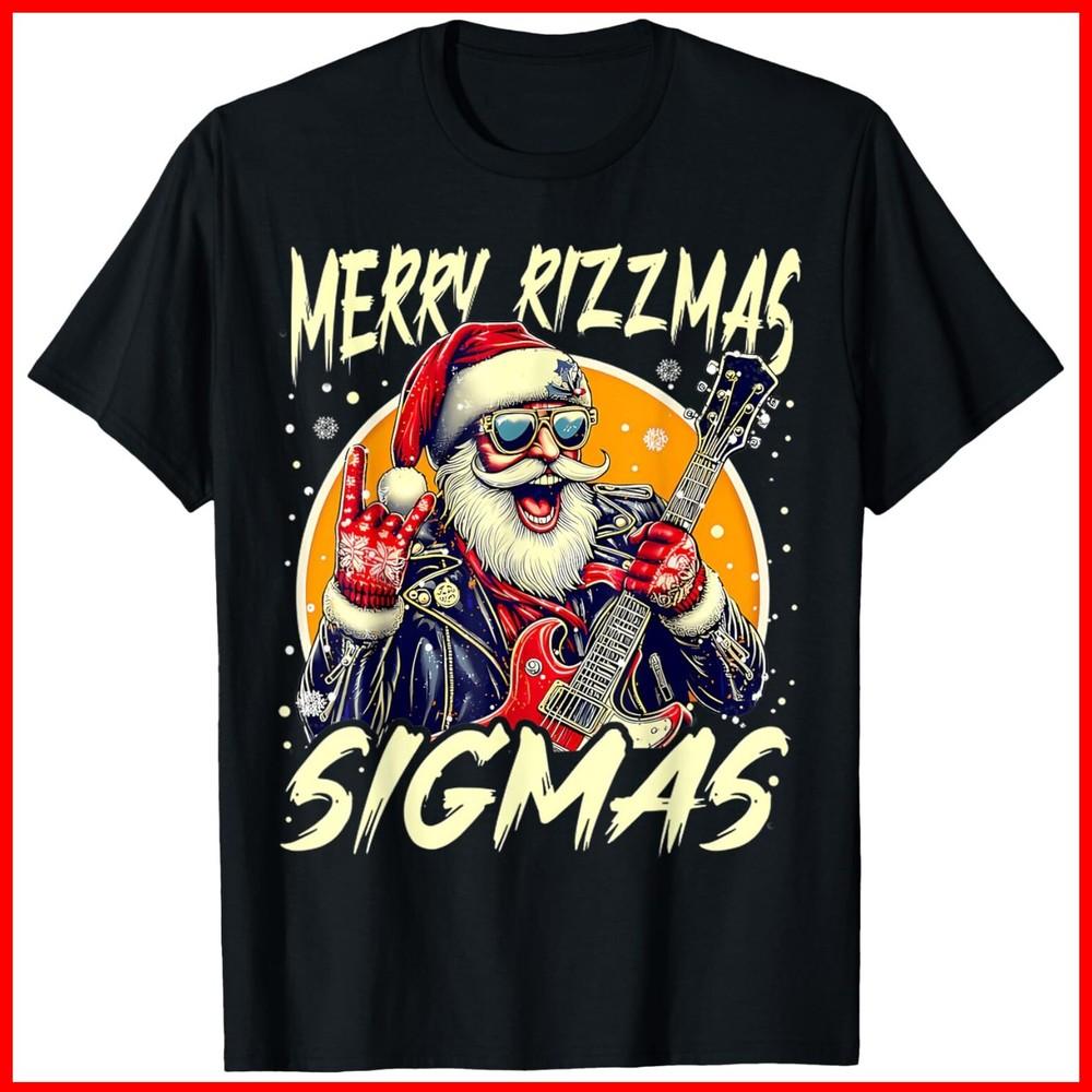 Merry Rizzmas Christmas Rizz Cool Santa Sunglasses Xmas Black Cotton T-Shirt Unisex T-Shirt XL