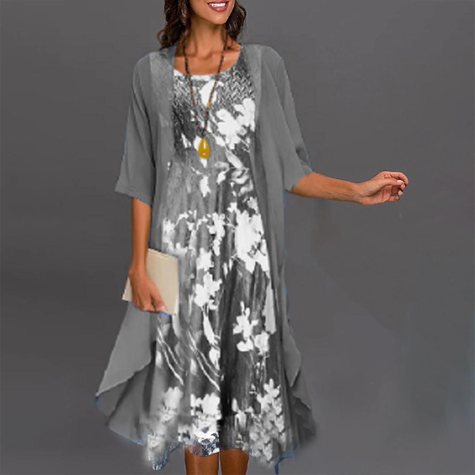 

Жіноча сукня з двох частин, жилет із принтом, плаття середньої довжини, кардиган, піджак, костюм XL сірий колір