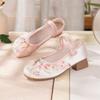 Women's New Ethnic Style Block Heel Embroidered Shoes Soft Sole Non Slip Round Toe Buckle Strap Hanfu Shoes Cheongsam Shoes
