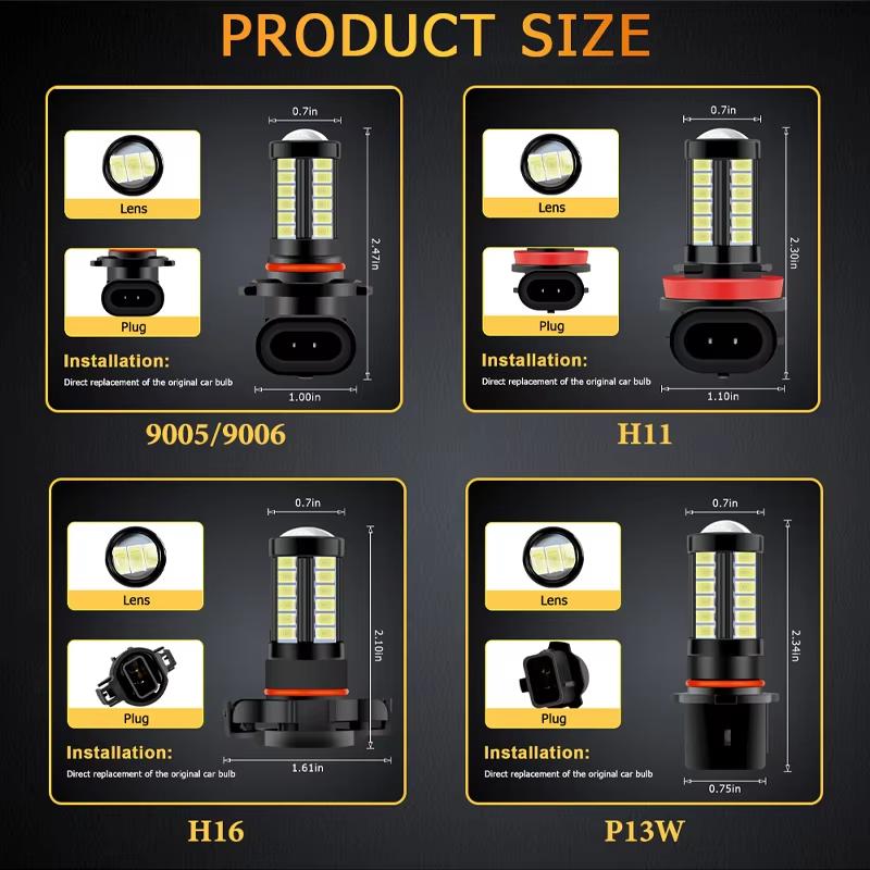 2PCS Car H11 LED 12-24v Fog Light Bulb Canbus 5630 33 LED Fog Lamp Headlight Bulb Running Light Bulb Driving Lamp White Amber