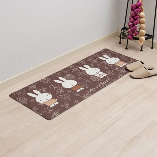 Senko Miffy Line Art Wipeable PVC Kitchen Mat, Approx. 45 x 120 cm, Brown, Character Animal Design, Miffy 72091