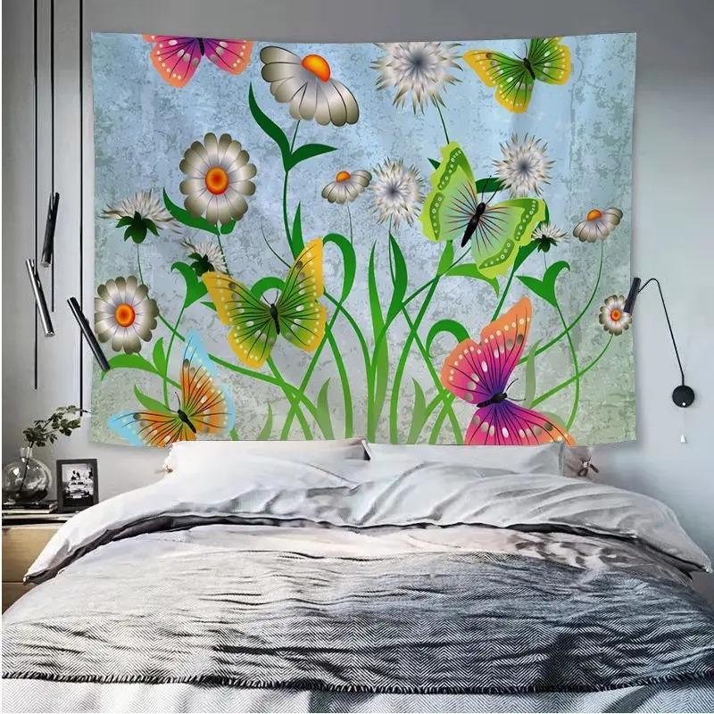 Office Living Room Tapestry Flower Butterfly Hanging Cloth Home Wall Decoration Tapestry